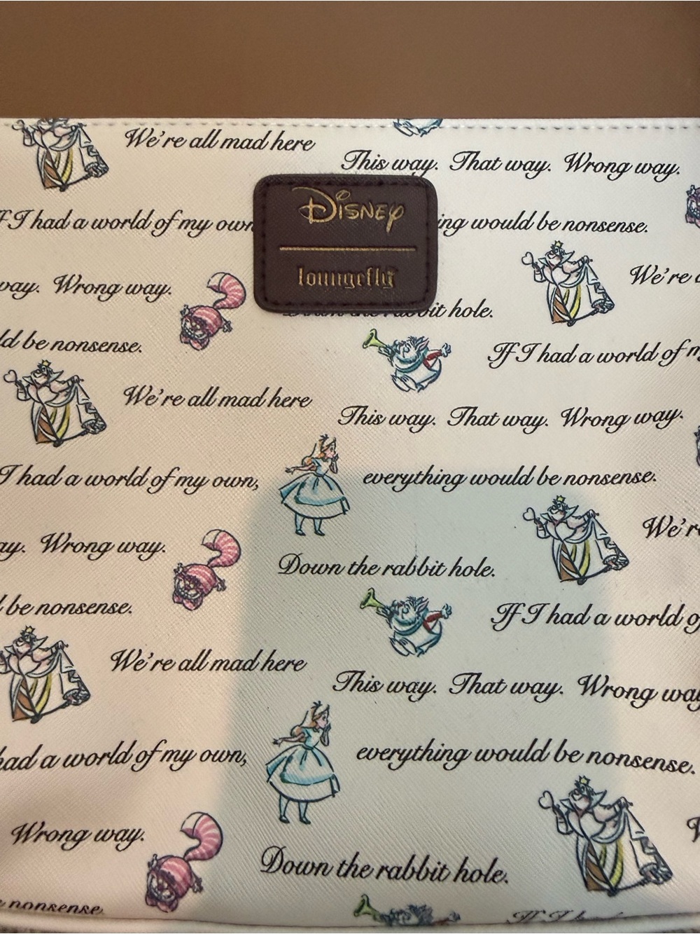 Disney Loungefly Cream Alice in Wonderland Script Shoulder Bag